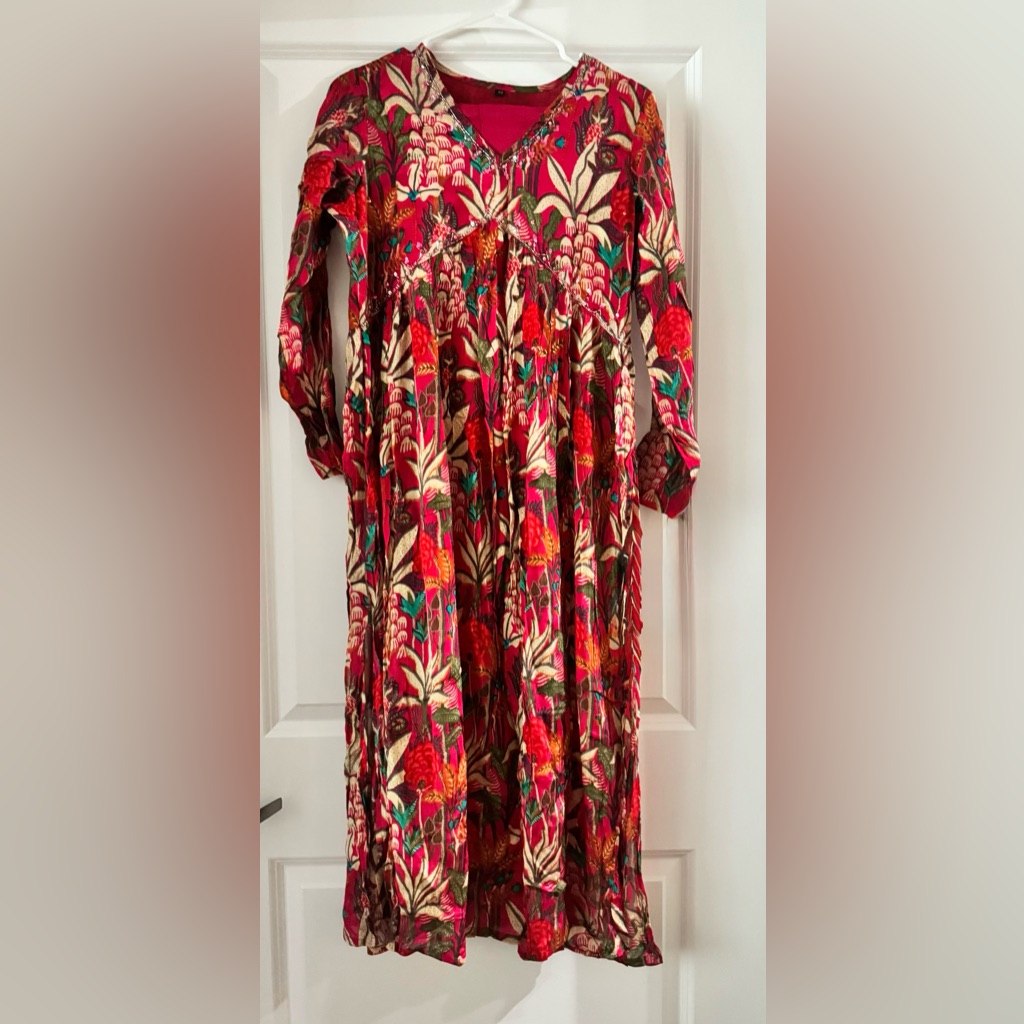 Vibrant Floral Long Sleeve Bollywood Dress